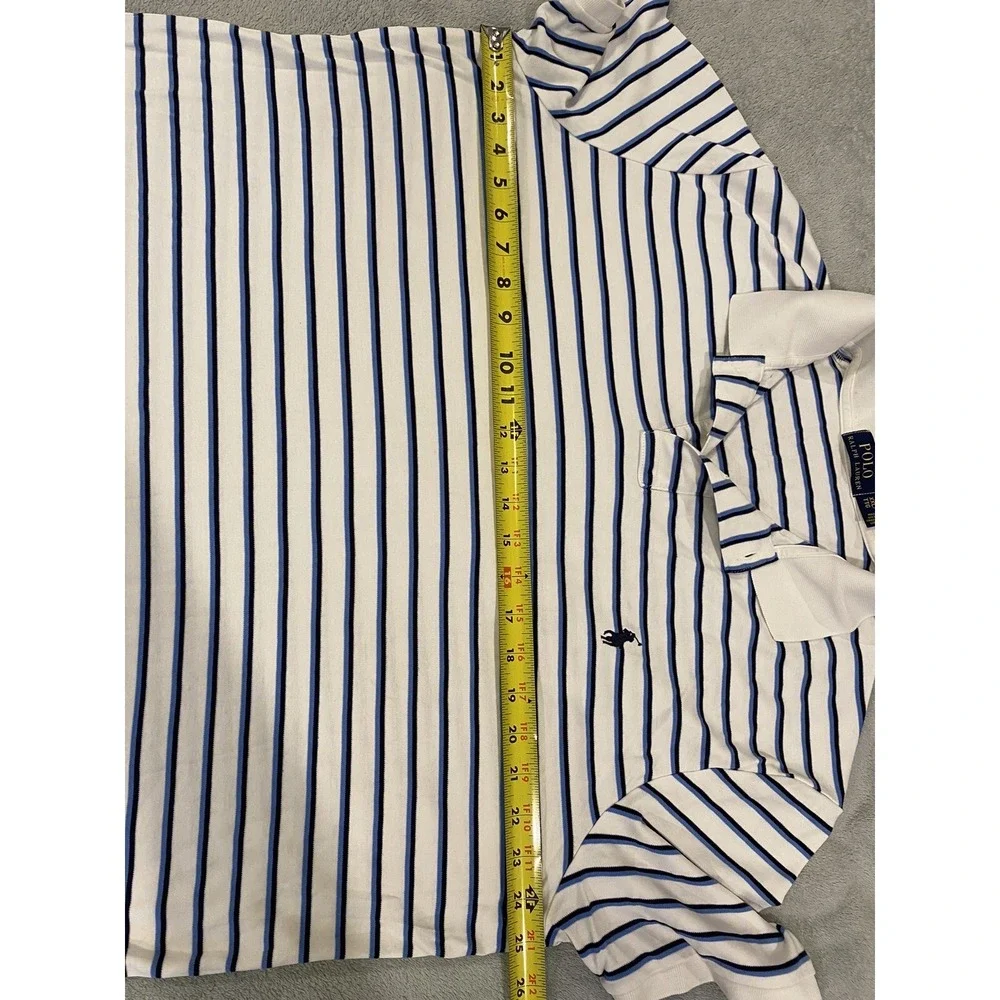 Polo Ralph Lauren Short Sleeve Golf Shirt 2XL White Blue Stripes Soft Cotton XXL